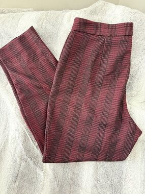 HUGO Boss Hanette Stretch Plaid Pants Burgundy Black Size 12